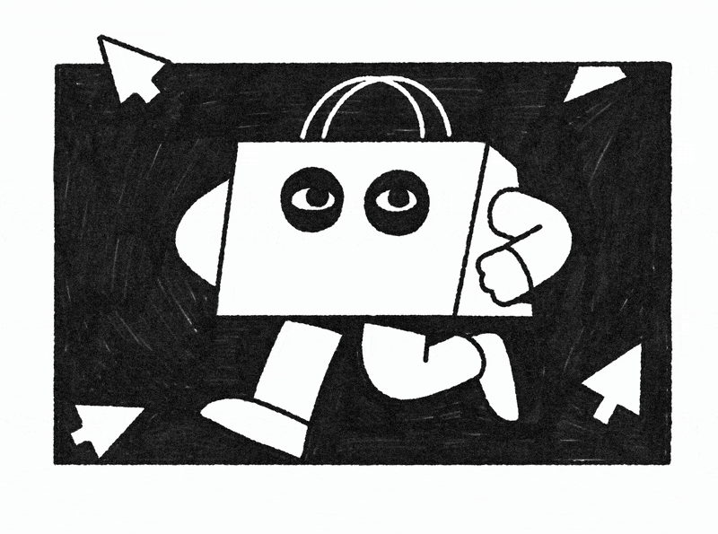 Illustration animée d'un créateur préparant un drop d'art et de merchandising