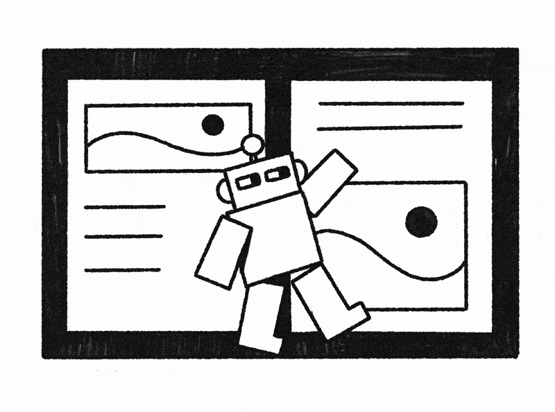 Illustration animée d'un test A/B entre deux mises en page de boutiques d'art