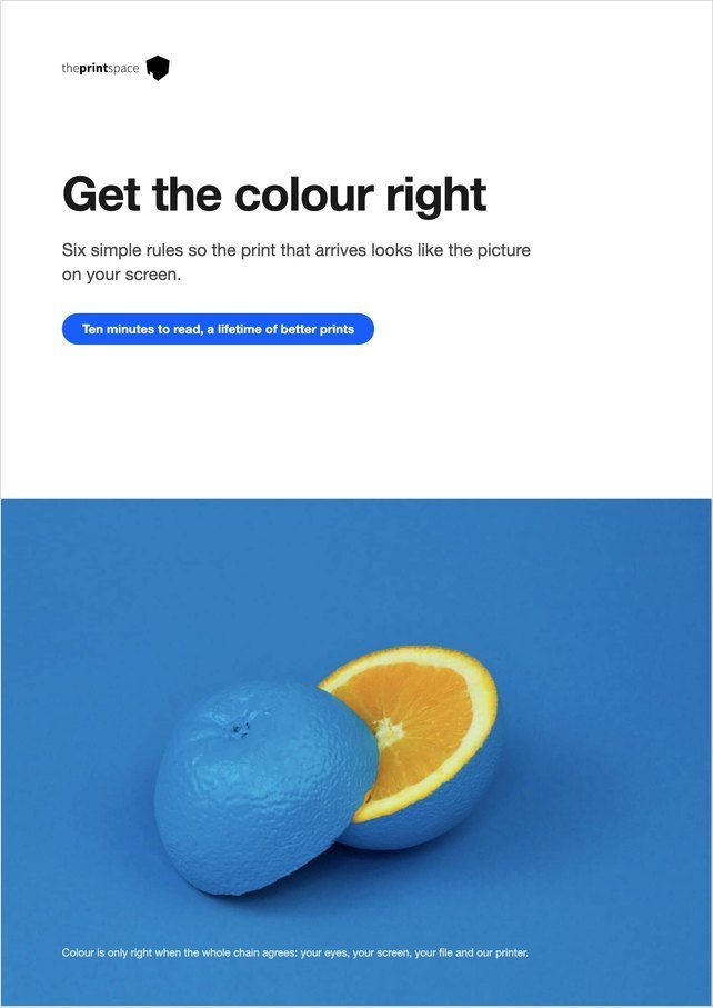 La copertina della guida colore di theprintspace: Ottieni il colore giusto, sei semplici regole