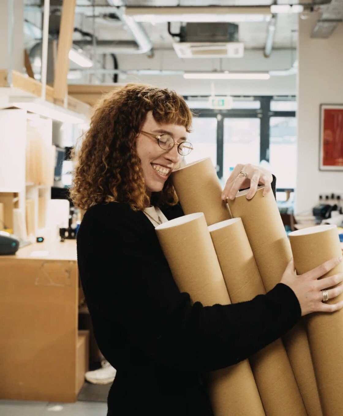 Kraft postal tubes in the London studio